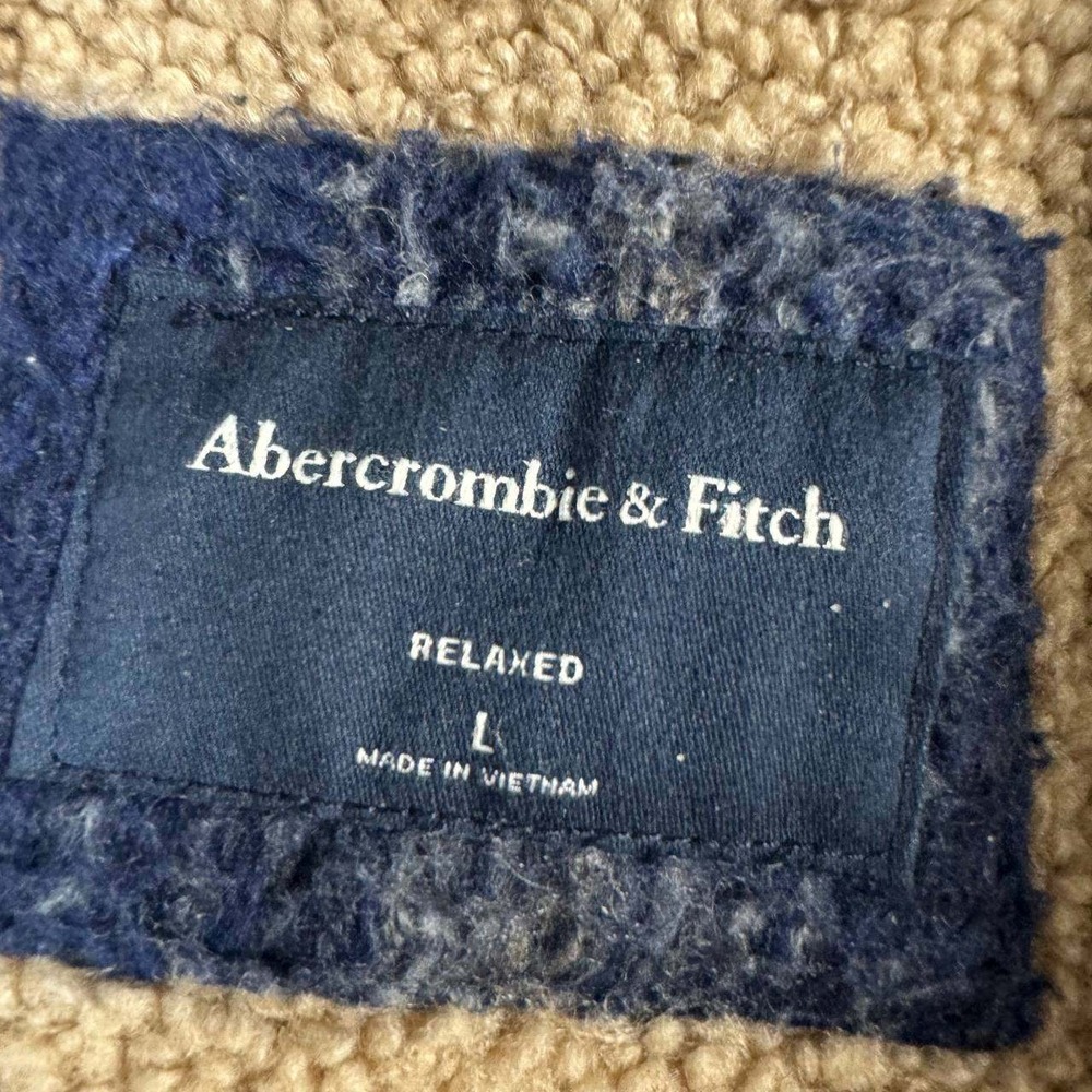 Abercrombie & Fitch Shirt Jacket Mens L Blue Plaid Sherpa Wool Blend Relaxed - Picture 7 of 16